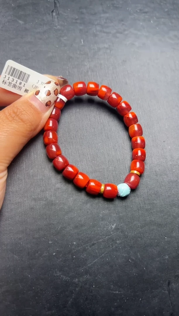 未镶嵌手串南红玛瑙18k金diy牛血红直切手串8mm+ J13181