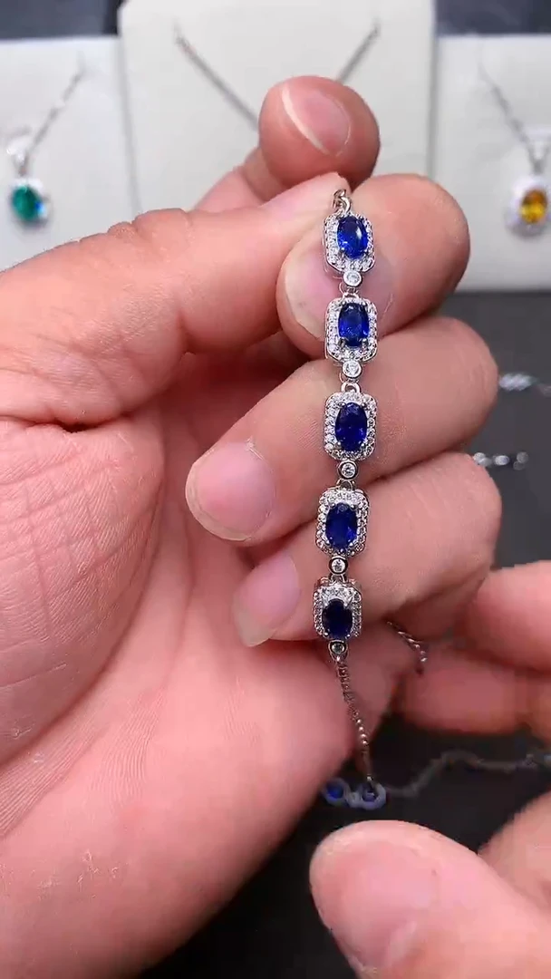 【闪购商品】蓝宝石手链银S925镶嵌·······