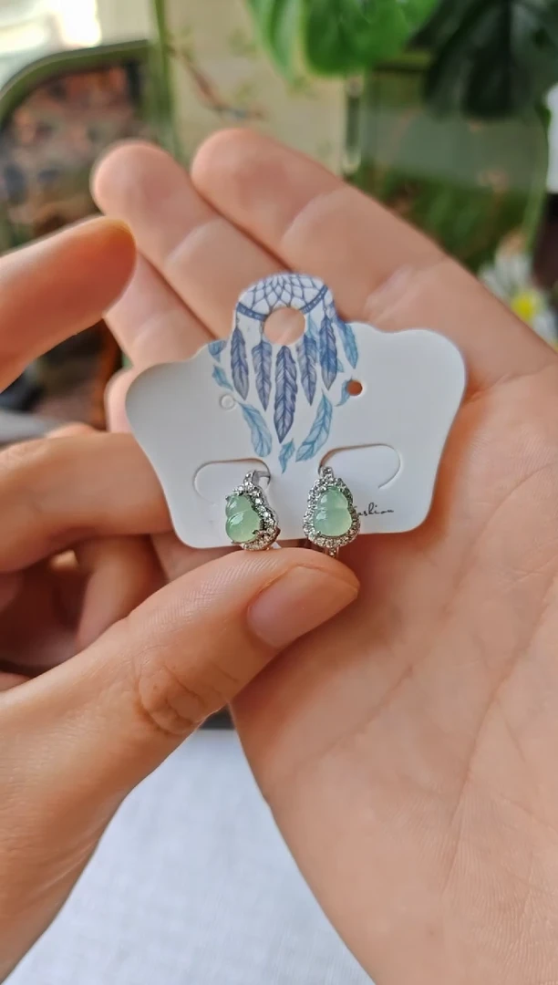 翡翠银S925镶嵌耳饰翡翠耳饰S925银镶嵌