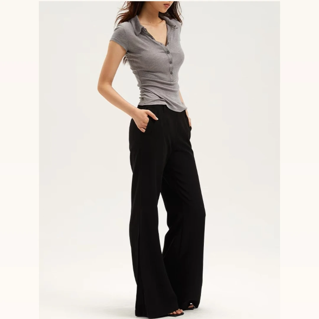 夏季天丝POLO衫针织短袖正肩T恤女2025新款时尚修身翻领上衣57110