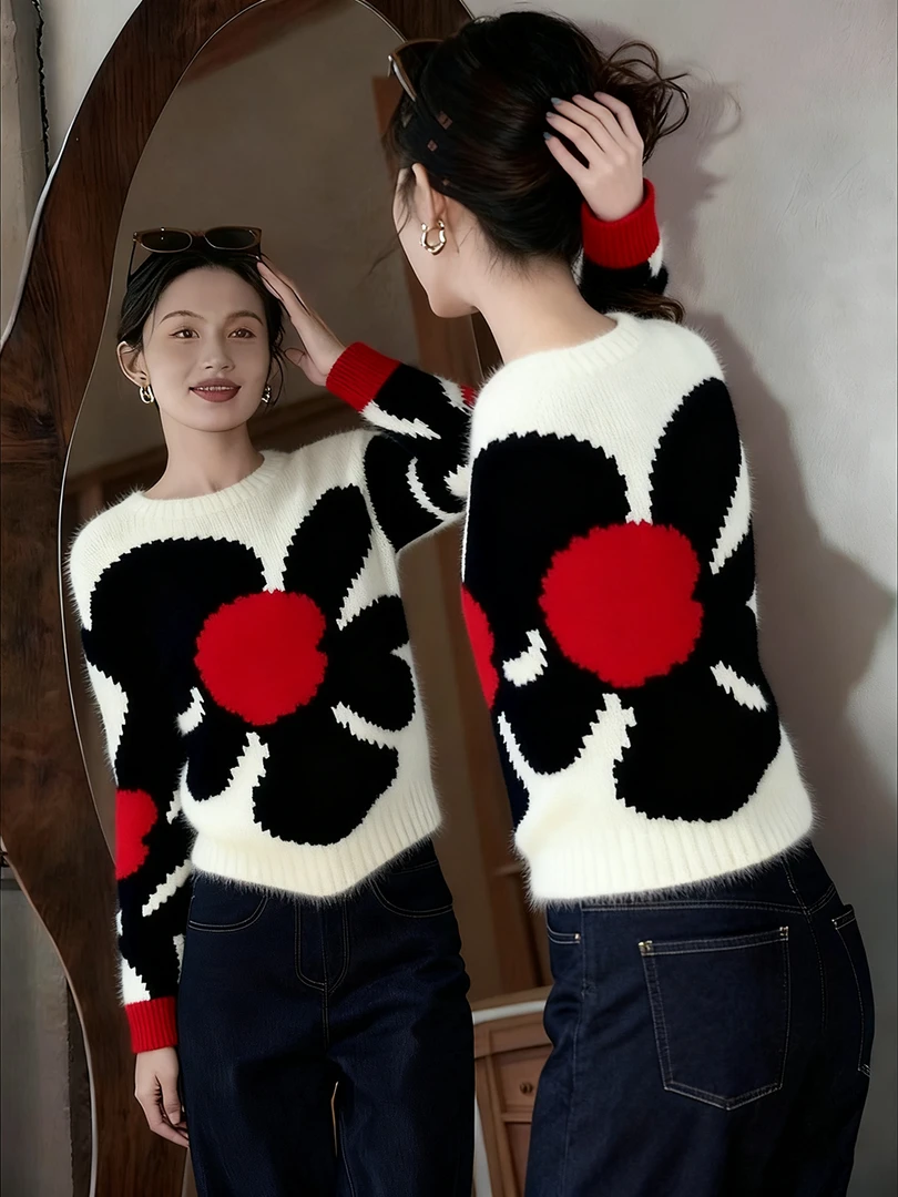 冬季氛围范上衣法式独特别致绝美设计感小众不撞款高级感花朵毛衣