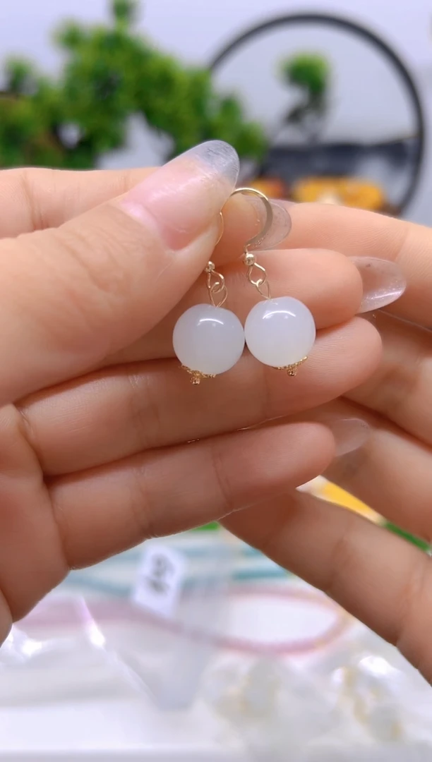 【闪购商品】和田玉耳饰14K金镶嵌耳饰E04