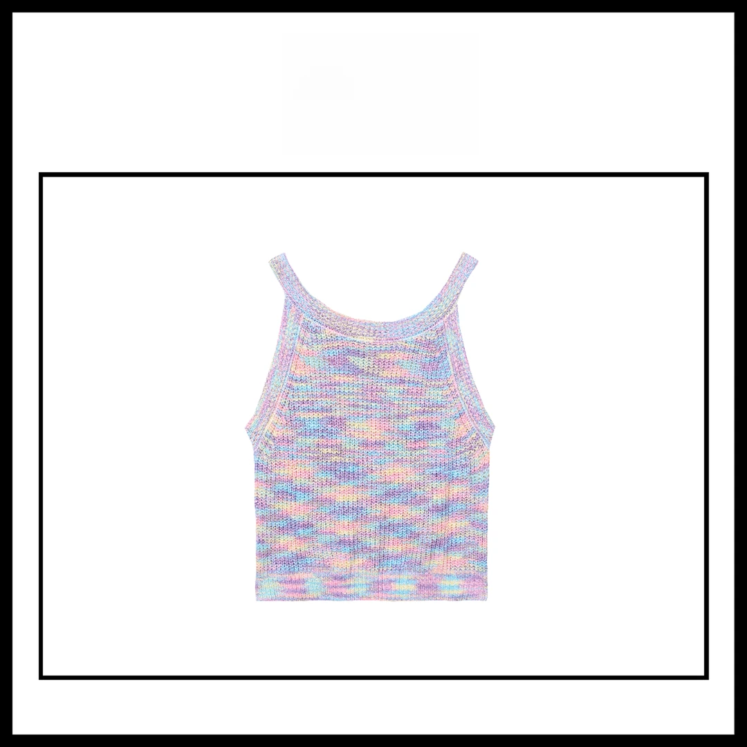 【婷婷专属】B1F27005夏季薄款针织女装背心扎染紫色碎花