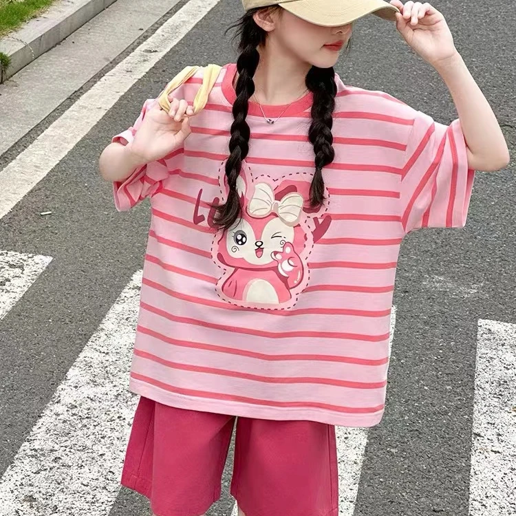 韩系条纹兔子百搭短袖6261