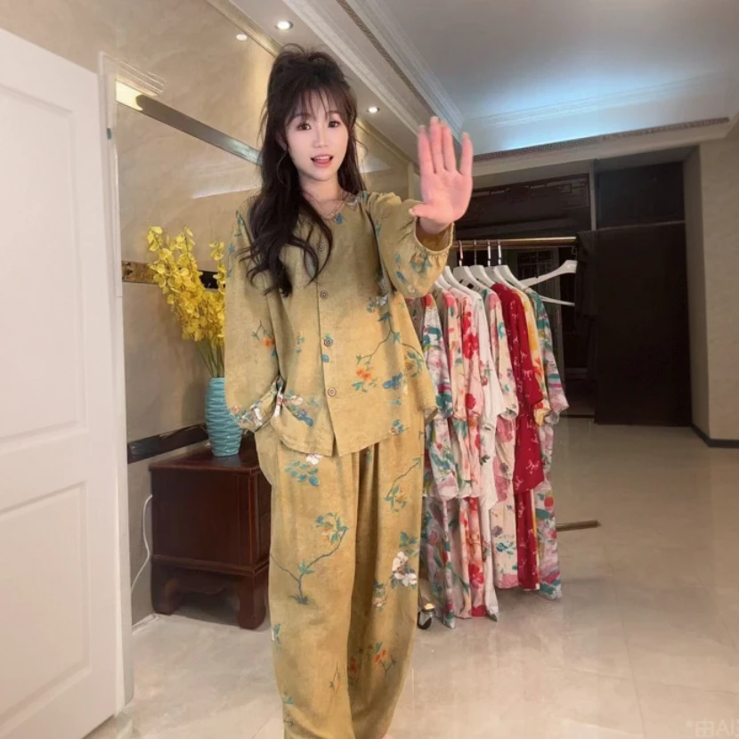 绵绸家居服套装睡衣春夏睡衣家居服薄款套装夏季