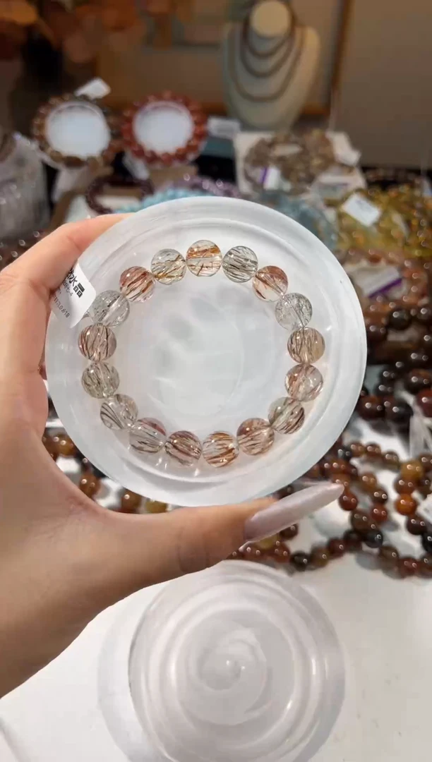 水晶手串未镶嵌黑金超七11+