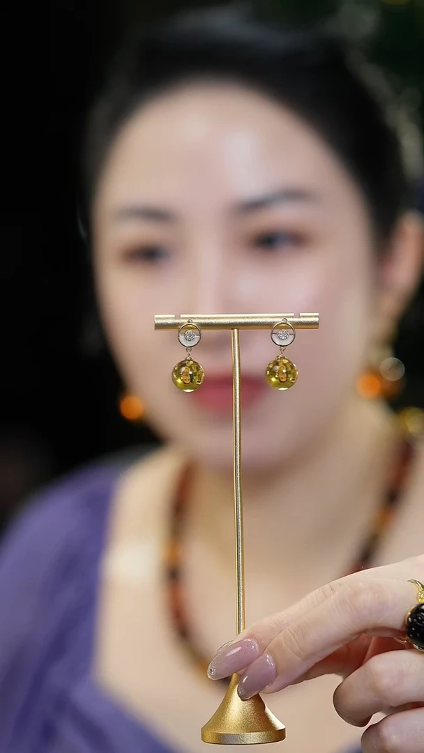 蓝珀银S925镶嵌耳环 12+蓝珀耳环