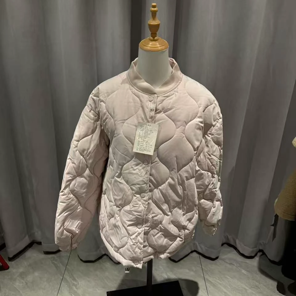 淡粉色菱格棉服宽松圆领棉手感软糯身高不限制135斤以内都能穿