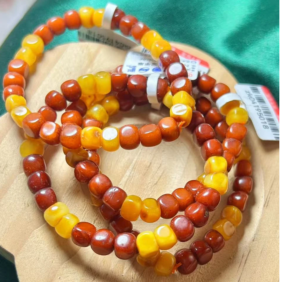 天然俄料琥珀蜜蜡手串6mm多宝渐变色方糖手串文玩珠宝蜜蜡手串