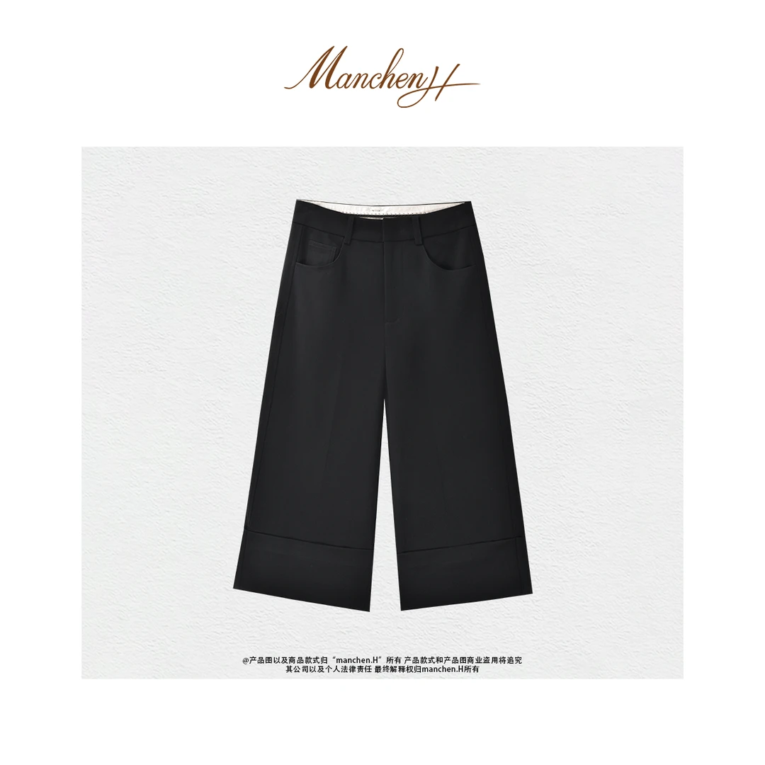 曼辰manchenh"高智七分裤"进口羊毛天丝立体斜纹面料七分西裤