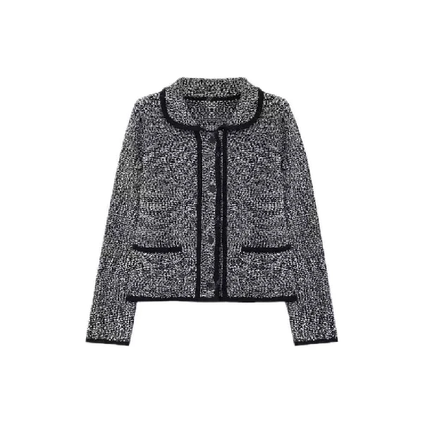 Leosoxs时尚花纱色翻领开衫