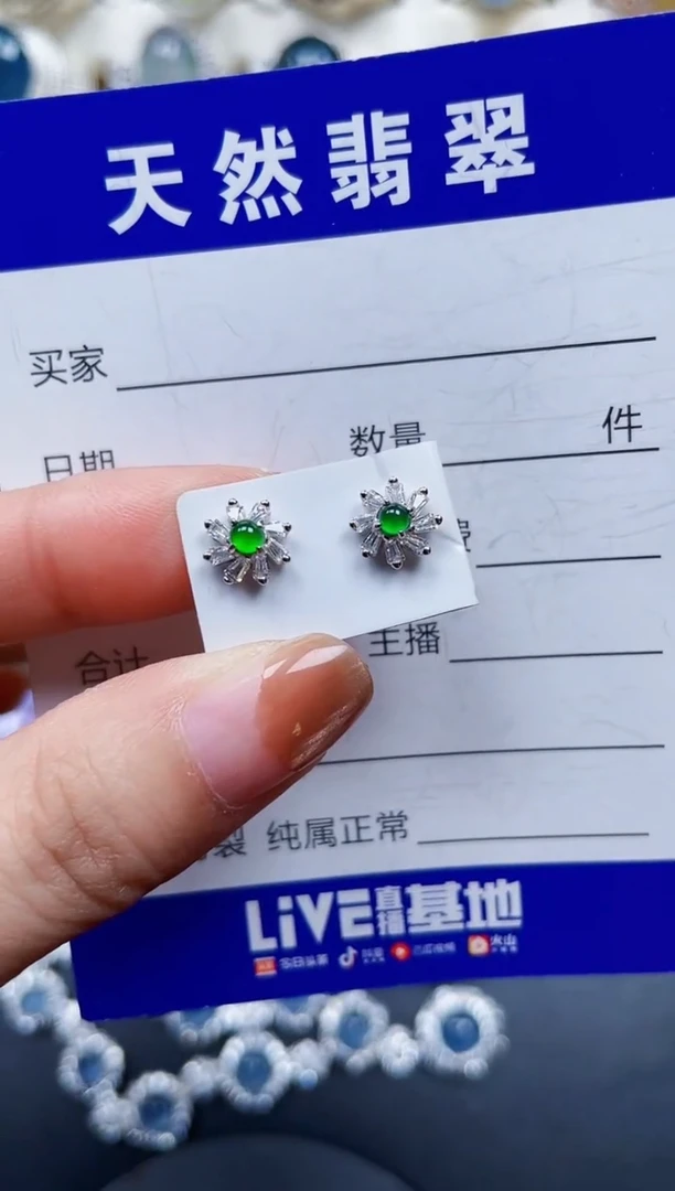 银S925镶嵌翡翠耳饰713