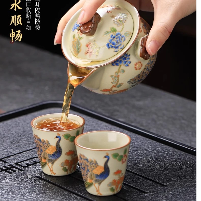 汝窑孔雀手抓壶高档大容量功夫茶具家用泡茶壶H0029