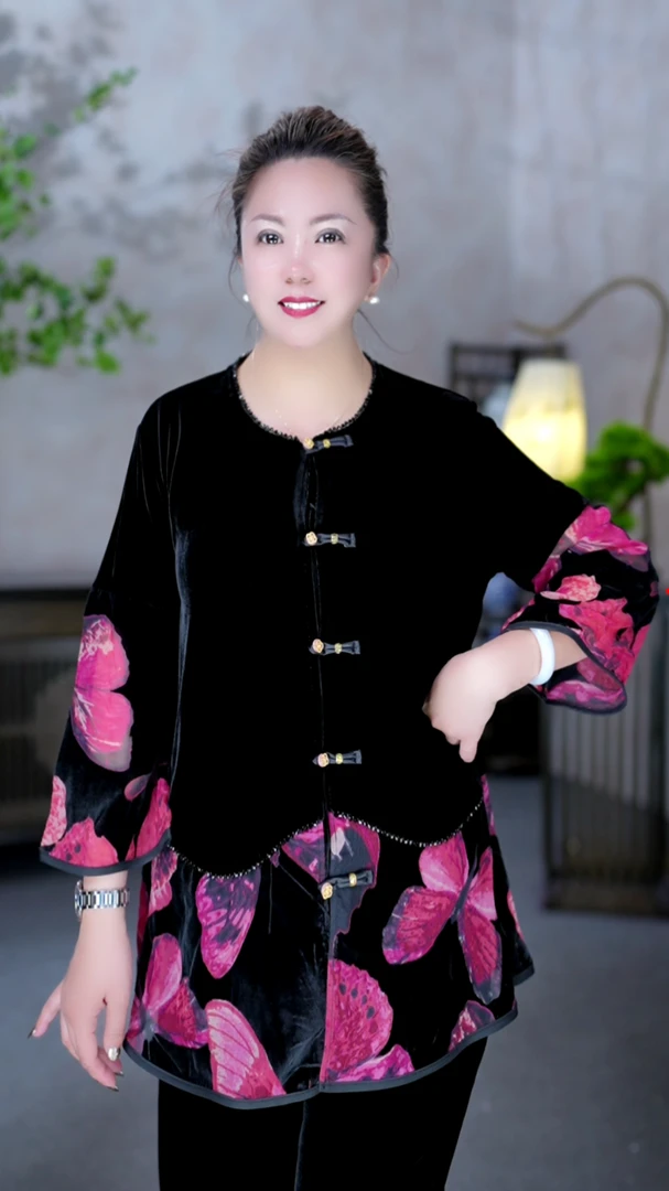 【MIAOCI】81868新品时尚轻奢气质款拼接丝绒小衫