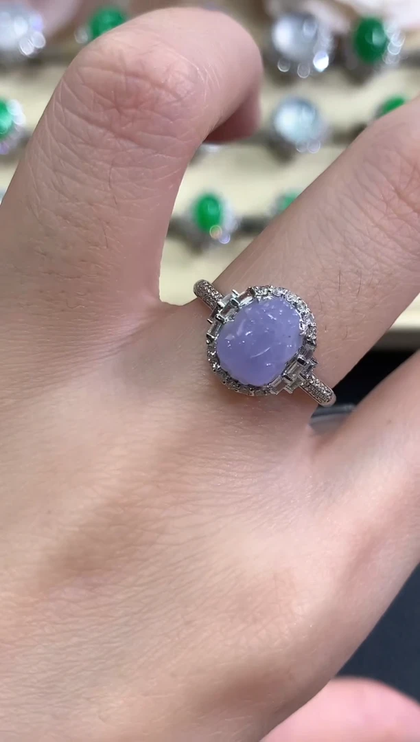 18K金镶嵌戒指翡翠冬日珠宝Q65紫货有色差