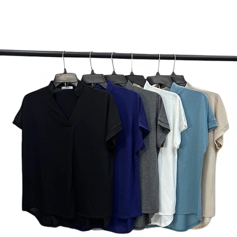 0191款 【纯色简约V领短袖】时尚百搭休闲前短后长宽松