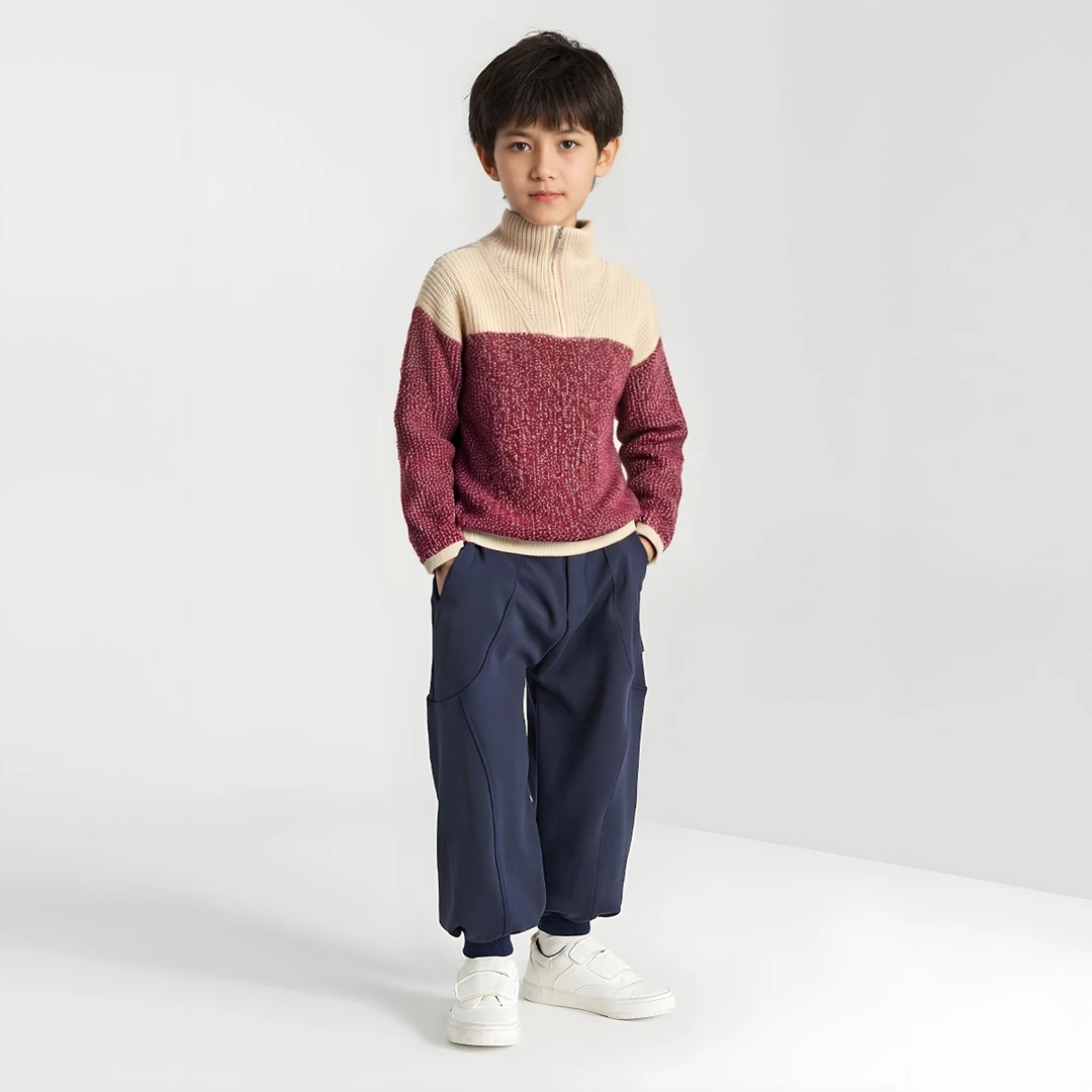 冬季儿童休闲套头加厚保暖长袖半拉链高领针织衫