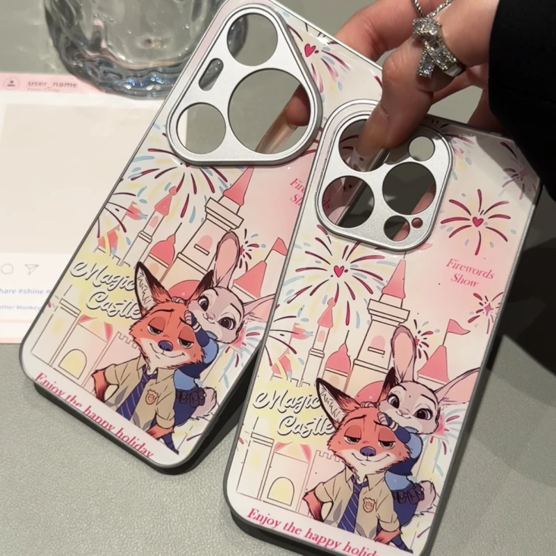 兔子狐狸烟花城堡玻璃适用iPhone17pro手机壳华为P70vivooppo小米