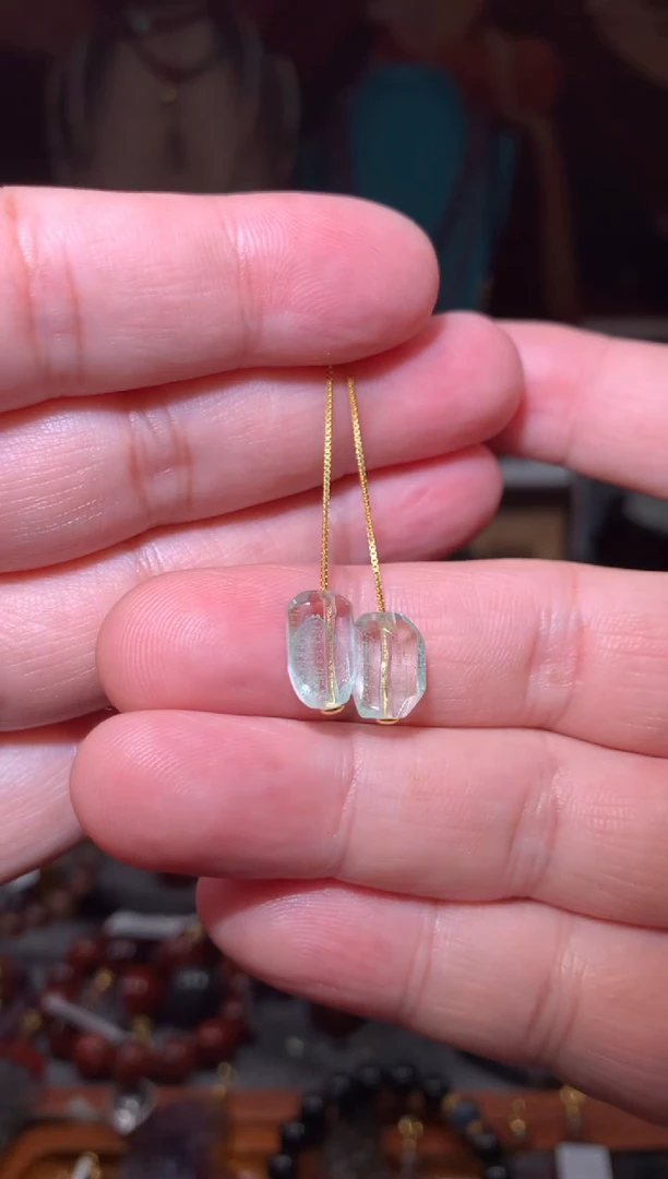 未镶嵌珠宝半成品水晶翠幽灵耳线，一对