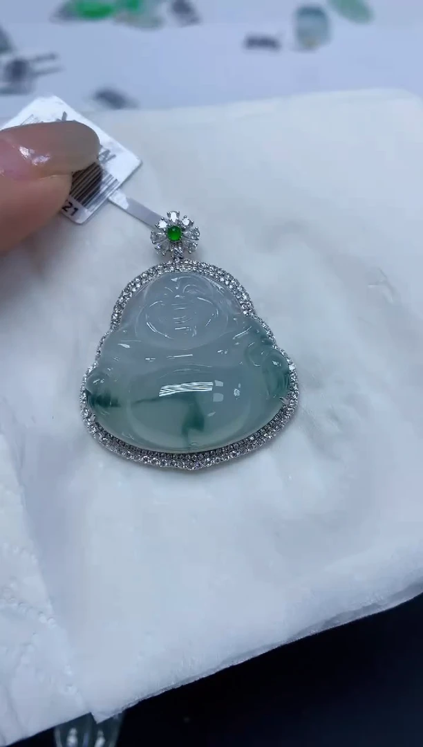 翡翠18K金镶嵌颈饰天然缅甸翡翠A货