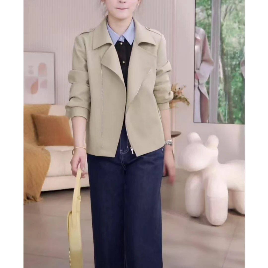 【清雨】2025春秋女装纯色简约时尚拉链夹克小个子显瘦外套简洁设计