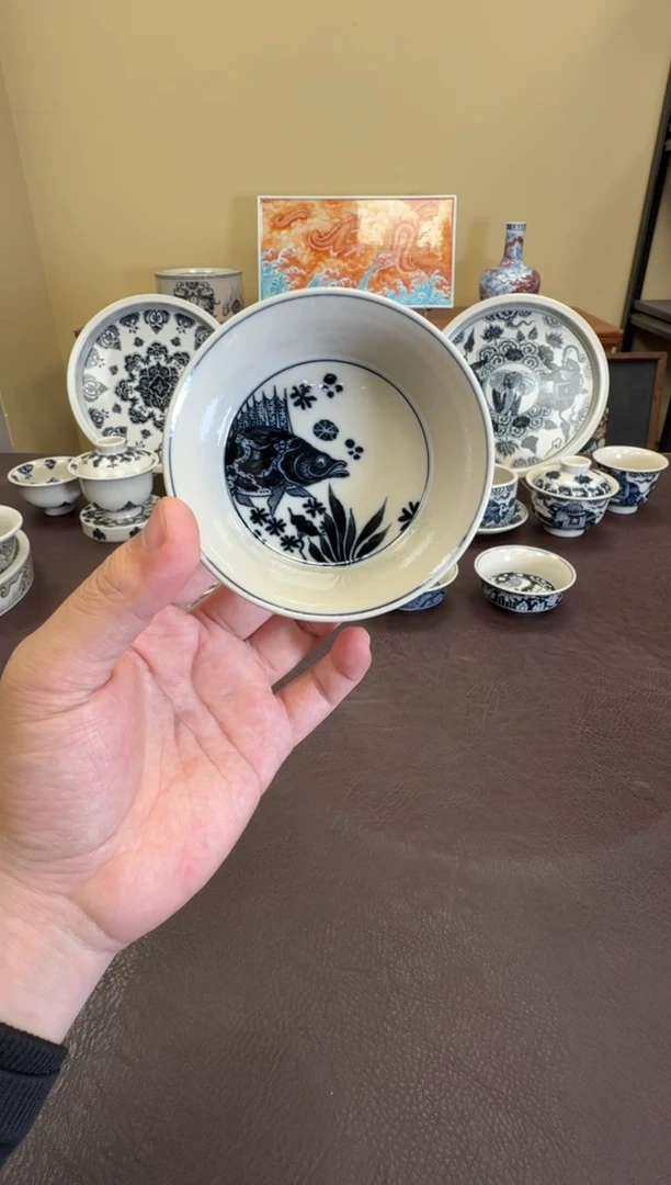 二号釉鱼藻纹金鳞盏