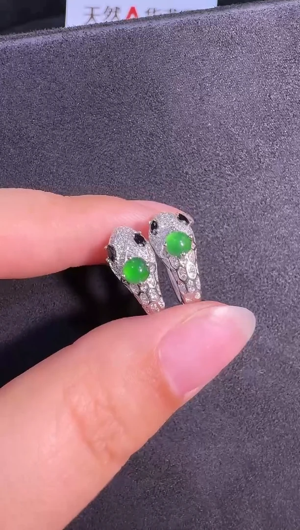银S925镶嵌翡翠耳饰耳环
