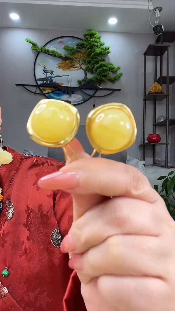 琥珀银S925镶嵌耳饰耳环