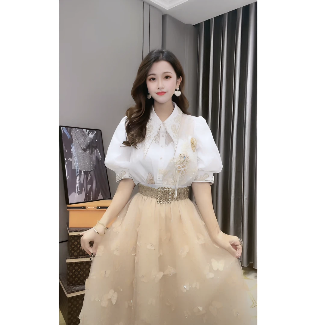 芙娜妮轻奢国内设计师品牌潮新款时尚名媛轻奢衬衫裙子F2322153B