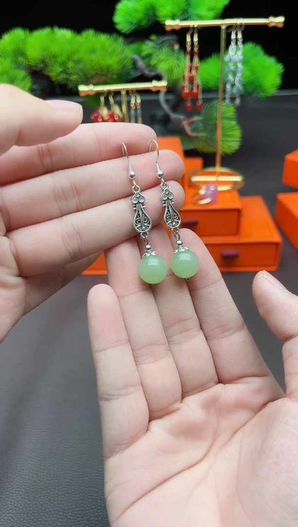 东陵石银S925镶嵌耳饰211