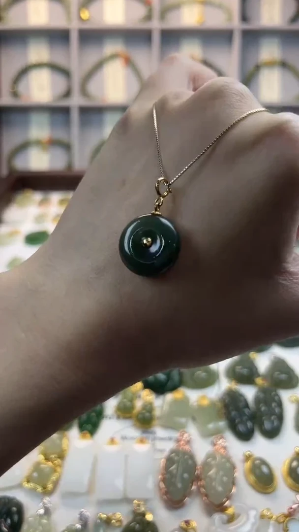 吊坠(不含链)银S925镶嵌和田玉平安扣