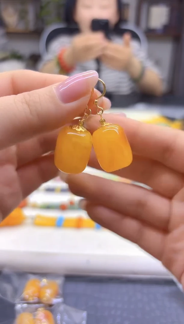 蜜蜡14K金镶嵌耳饰DIY款E620