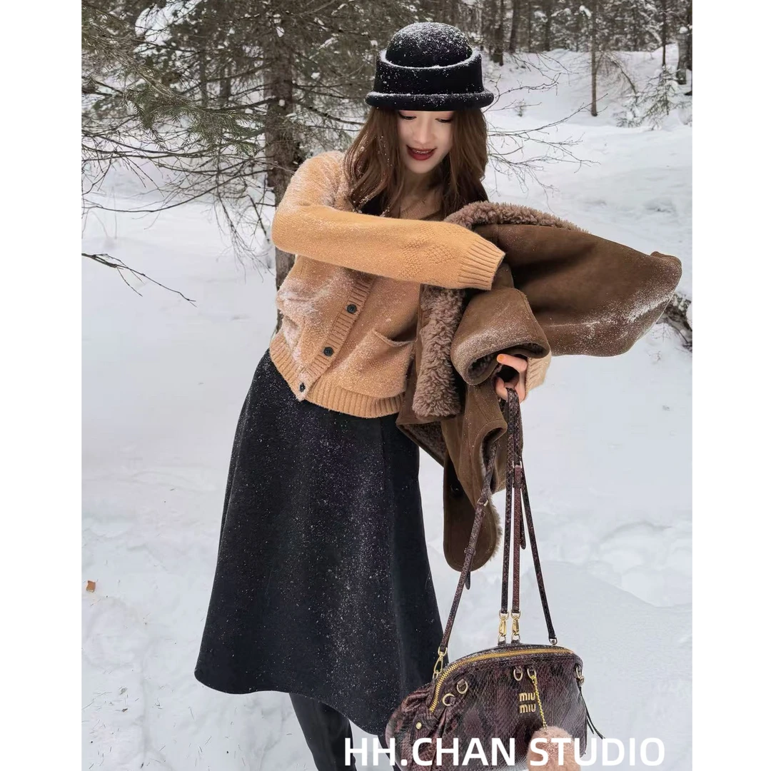 HH.CHAN“冬日裙”羊毛天丝摇曳裙摆优雅知性气质半身裙HH55B41088