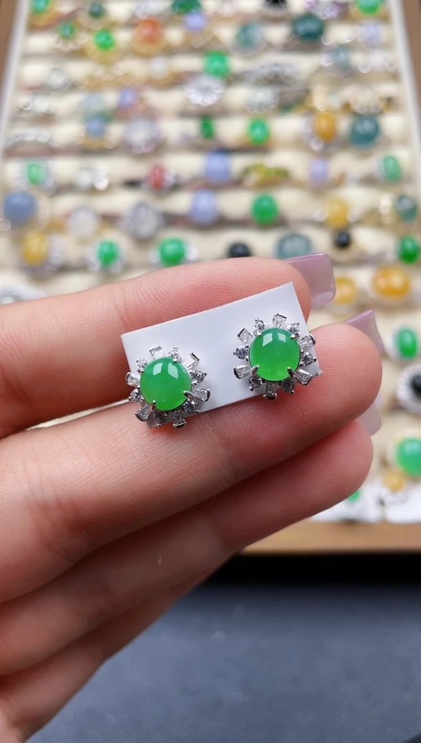 银S925镶嵌翡翠耳饰75