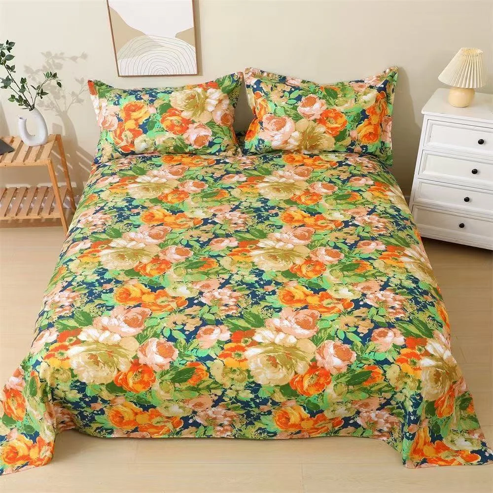 水墨丹青床单两枕套三件套四季通用磨毛双人床单柔软亲肤加大