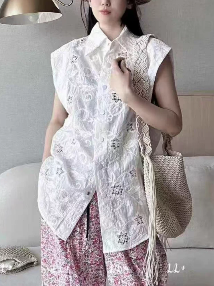 【济州岛】南油H1 镂空设计中长款无袖衬衫