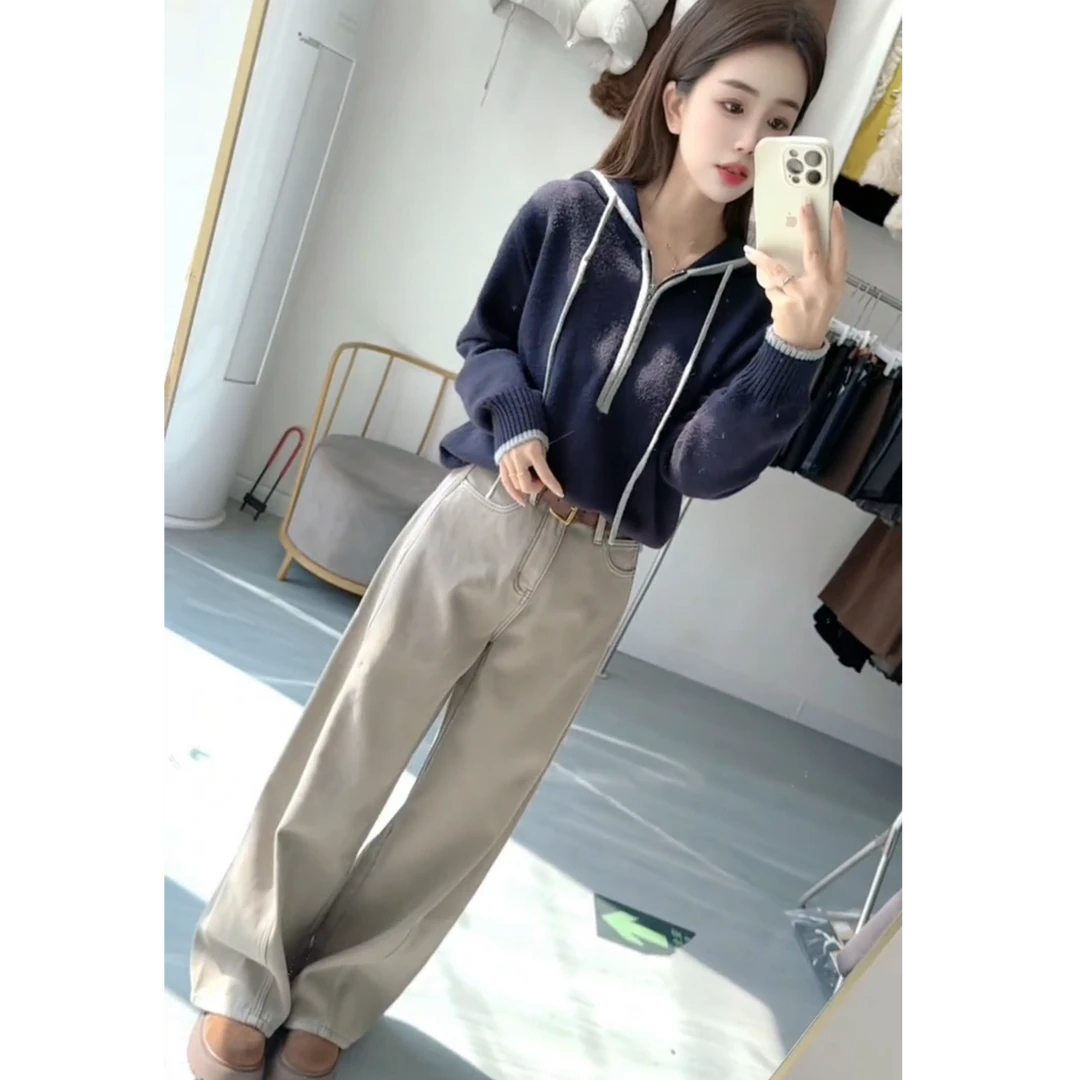 2025秋季新款时尚一整套气质宽松百搭休闲连帽上衣裤子两件套