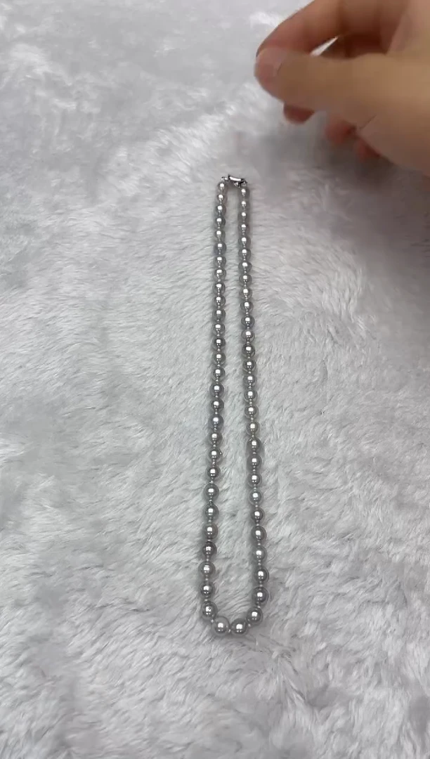海水珍珠银S925镶嵌项链AK真多麻6.5-7mm