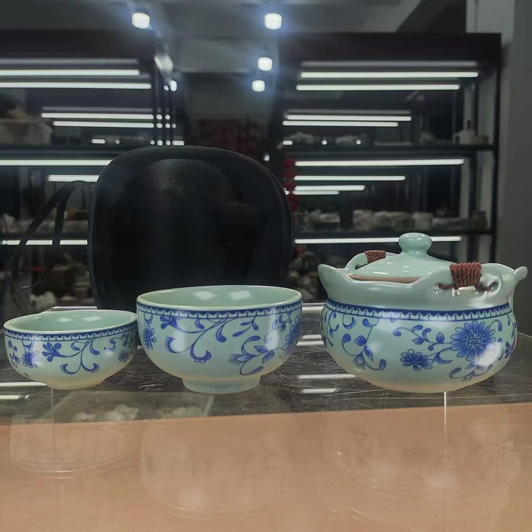 德化云仓 青花宝瓶手抓壶+主人杯+客杯旅行快客-4740