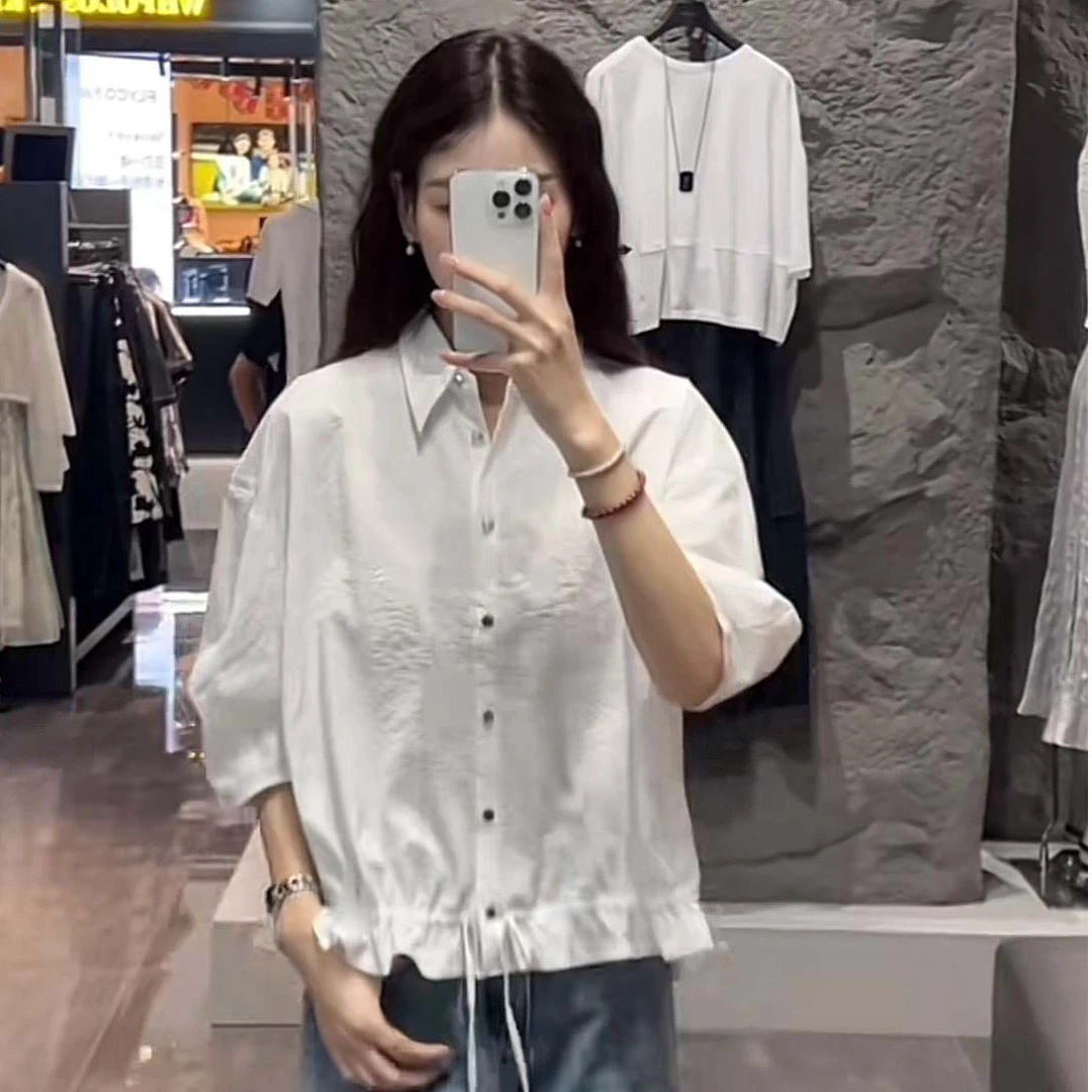 圣迪奥夏季新款洋气高端简约时尚休闲百搭白色衬衫S252Z0403