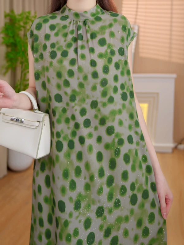 【送腰带】绿影波点杭州原版正品2025夏季新款连衣裙14903