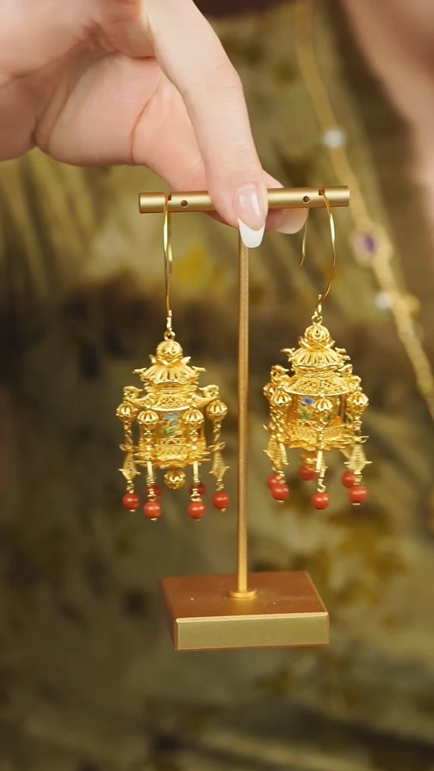 【闪购商品】南红玛瑙耳饰银S925镶嵌宫灯耳饰