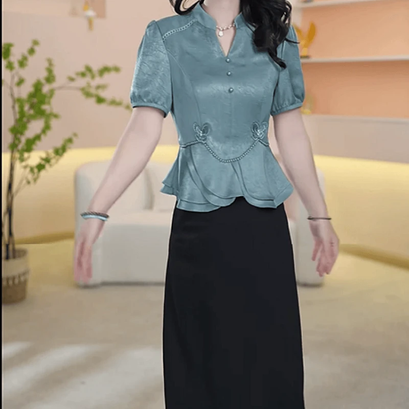 上衣+半身裙2025夏季新款时尚高端精致显高修身百搭休闲洋气套装