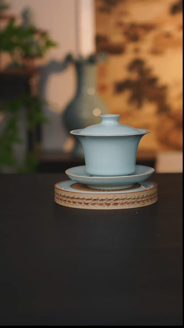 盖碗瓷天熙汝瓷天青马蹄盖碗一级