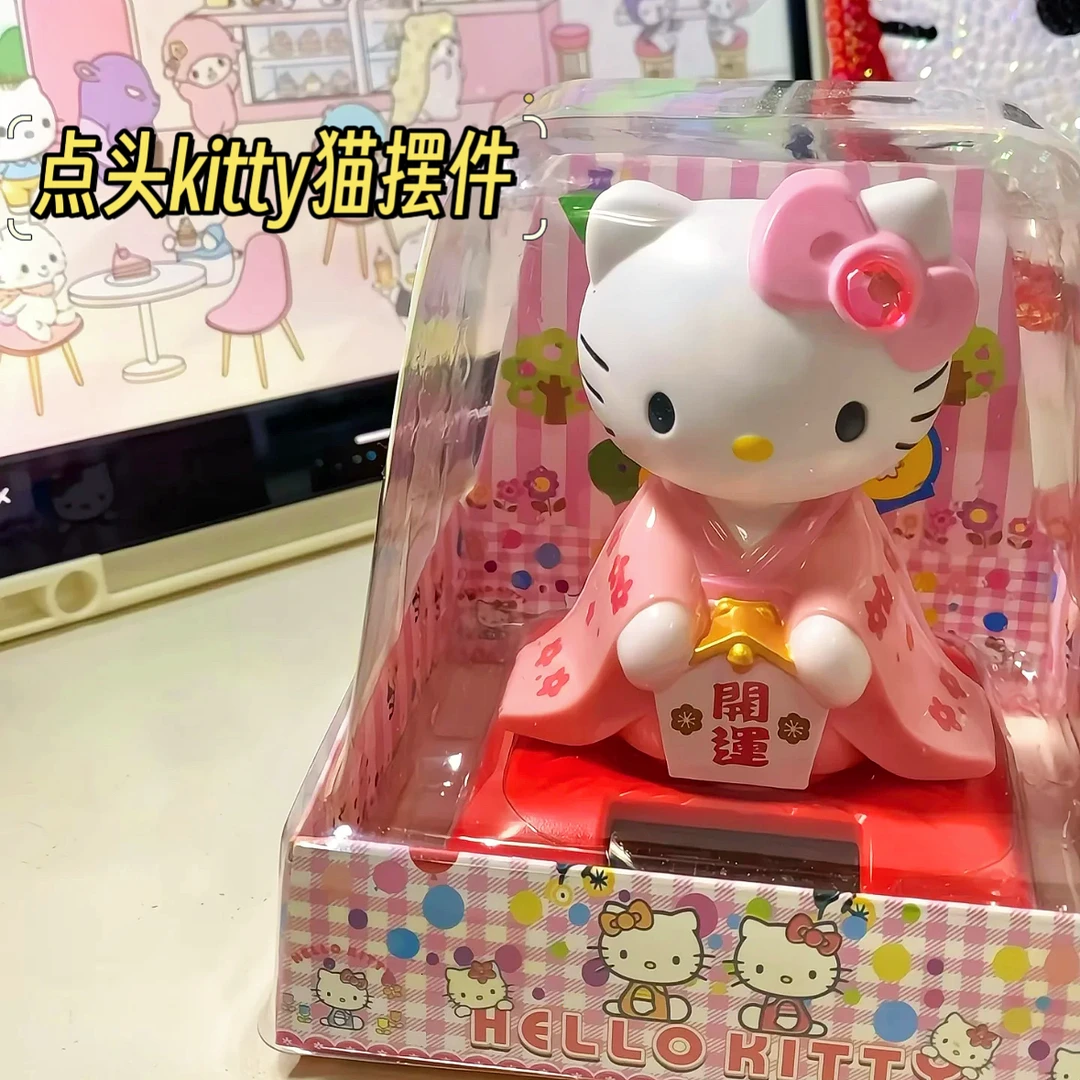 【点头kitty猫】车摆件中古小猫和服猫装饰摆件太阳能hellokitty