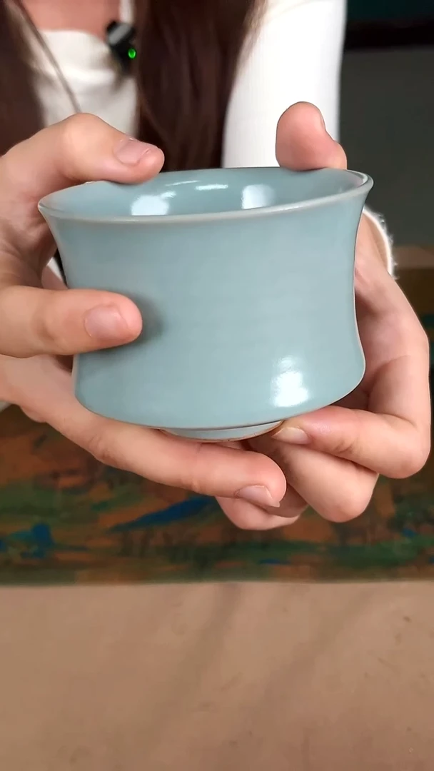 杯子瓷孙现锋玄纹束腰杯+-