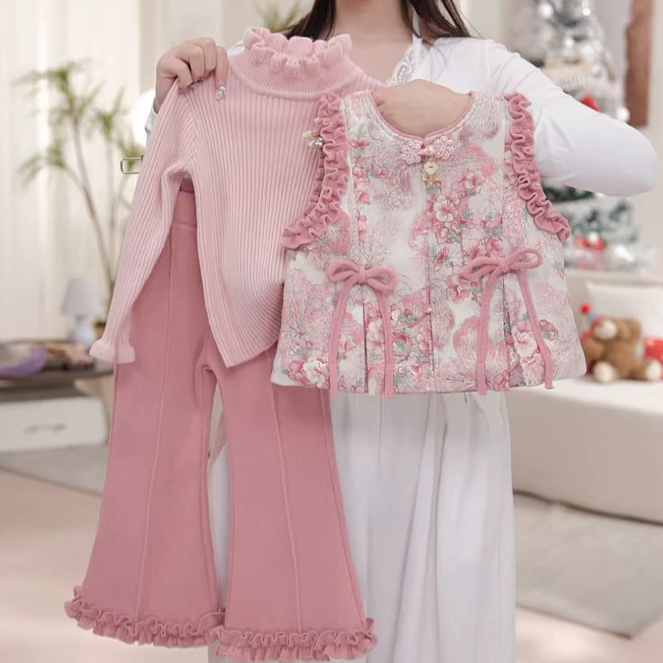 【芙蓉仙】女童秋冬加厚旗袍裙唐装公主中国风套装女孩三件套D17708