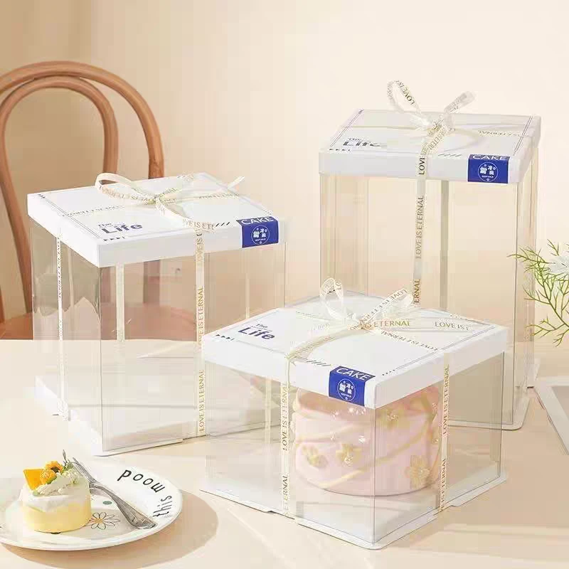 网红透明三合一生日蛋糕盒包装6寸8寸10寸4寸12寸定制单双层加厚