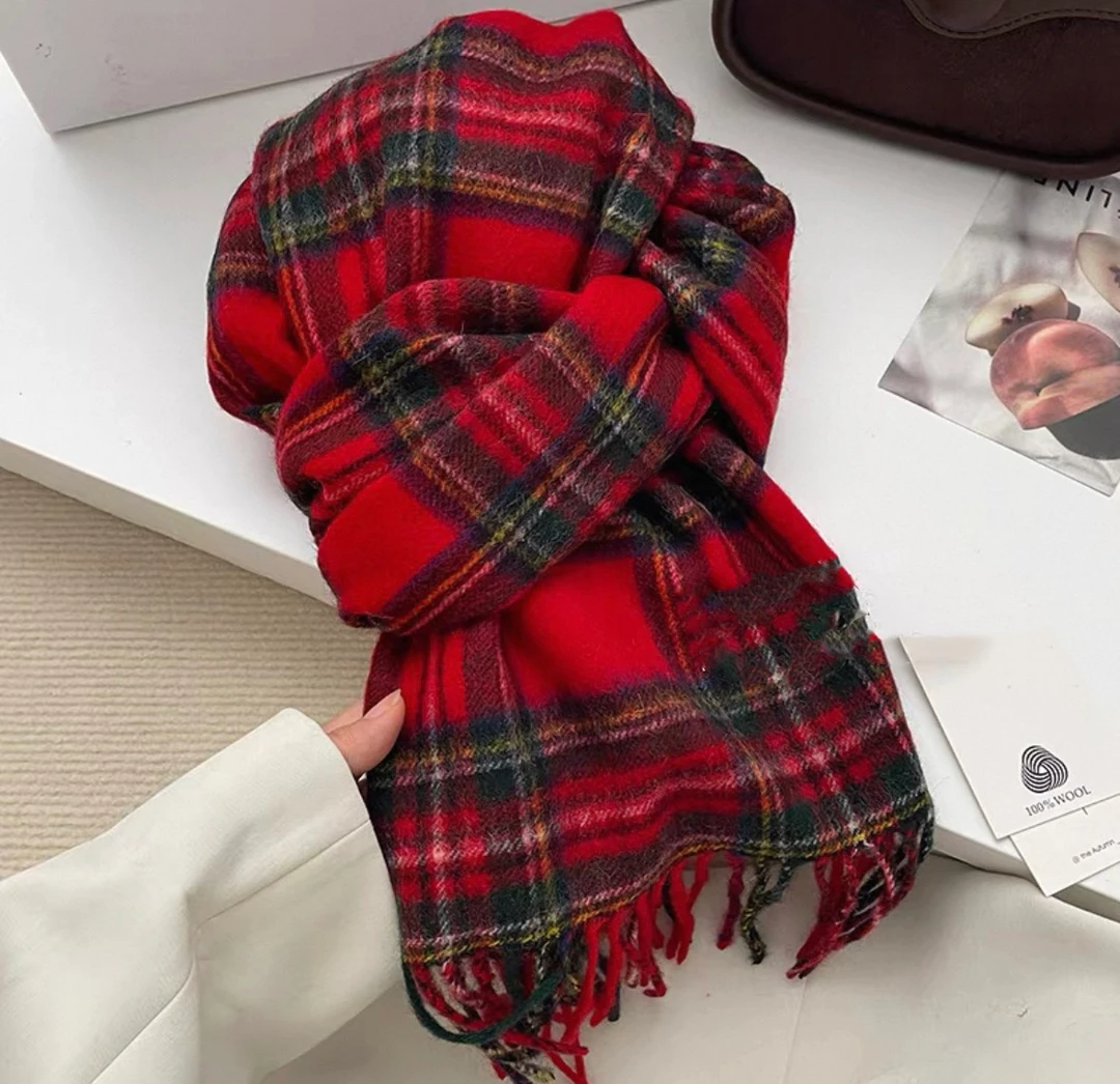 内蒙古直发百毛羊毛围巾加厚百搭时尚保暖网红经典格纹韩版英伦