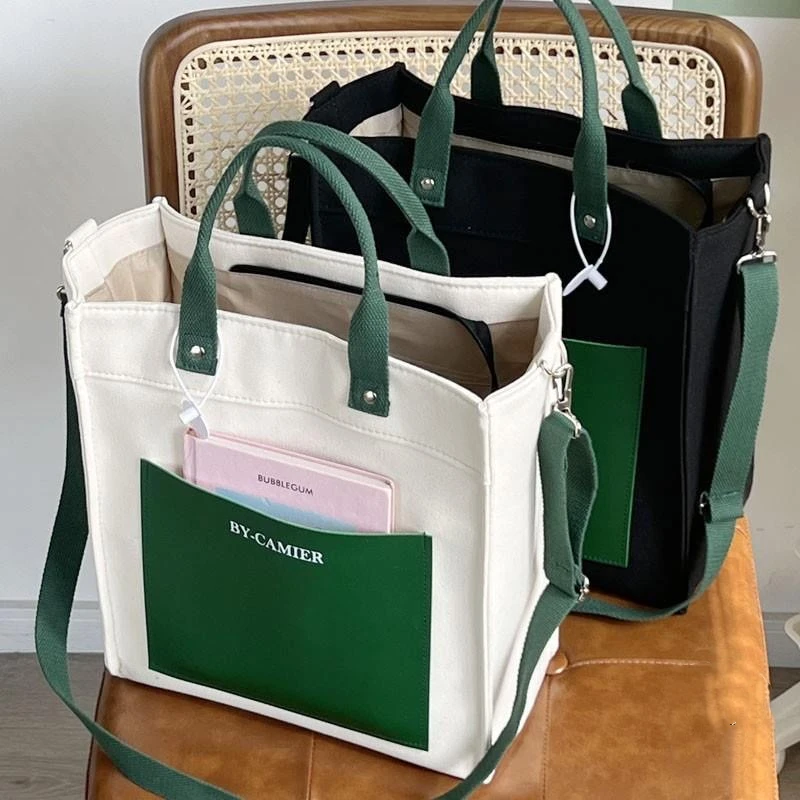 自制拉链款立体有型帆布包学生便当餐盒包简约休闲手提斜挎包JY